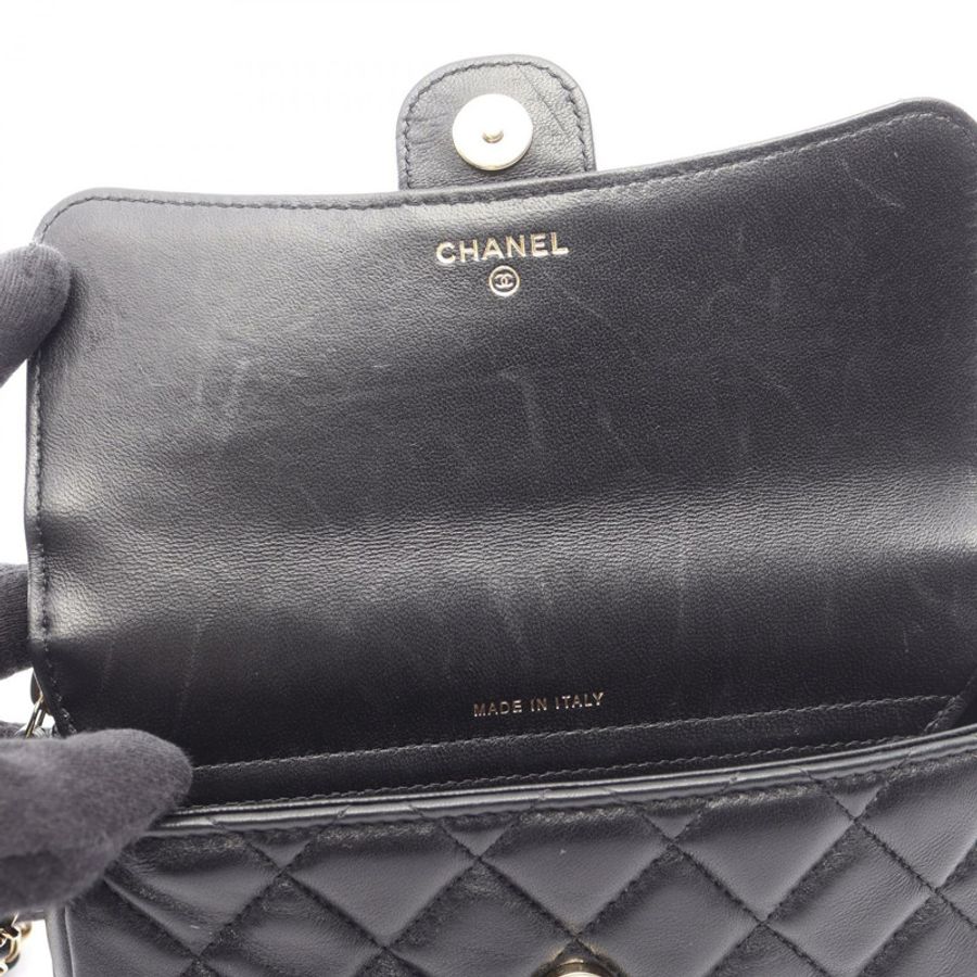 香奈兒 (CHANEL) 絎縫鏈條手機殼錢包單肩包 AP2096 羊皮(綿羊皮)黑色二手女款-10