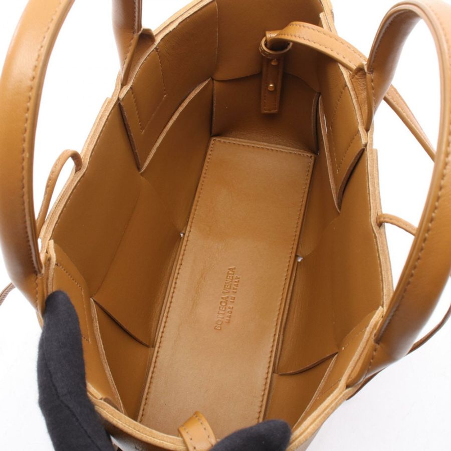 BOTTEGA VENETA 迷你 Arco 單肩手提包 709337 皮革 棕色 二手 女士-2