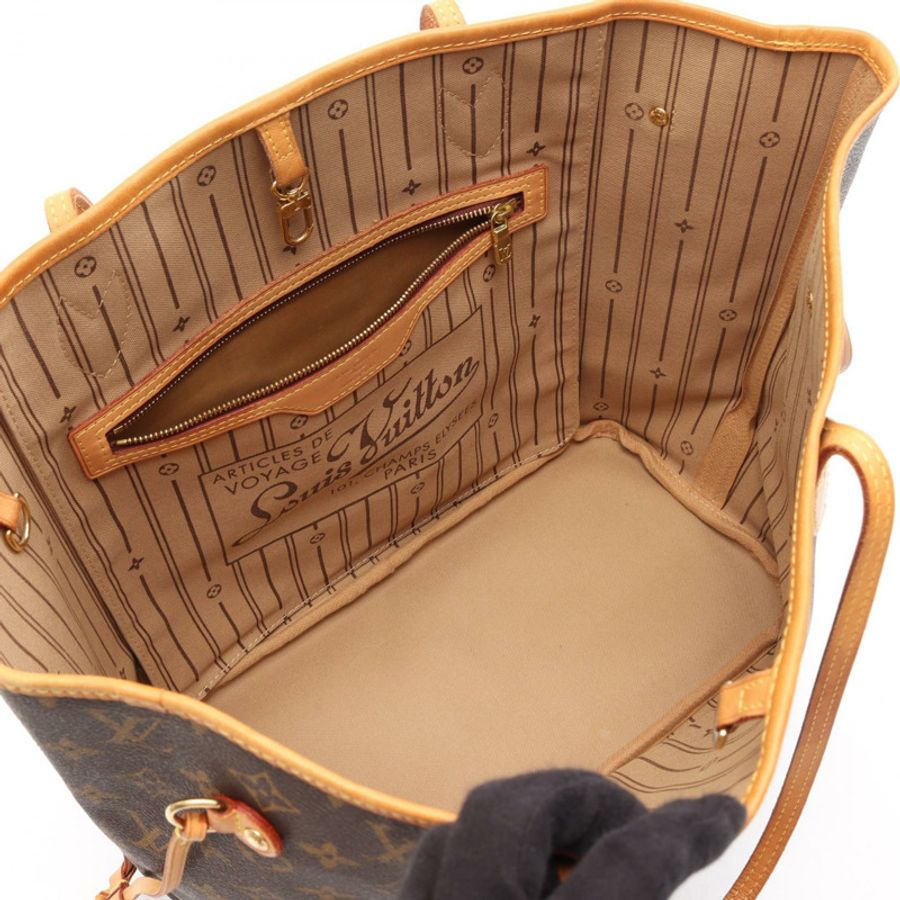 路易威登 Neverfull MM Monogram 手提包 M40156 PVC 塗層帆布皮革棕色二手女士-2