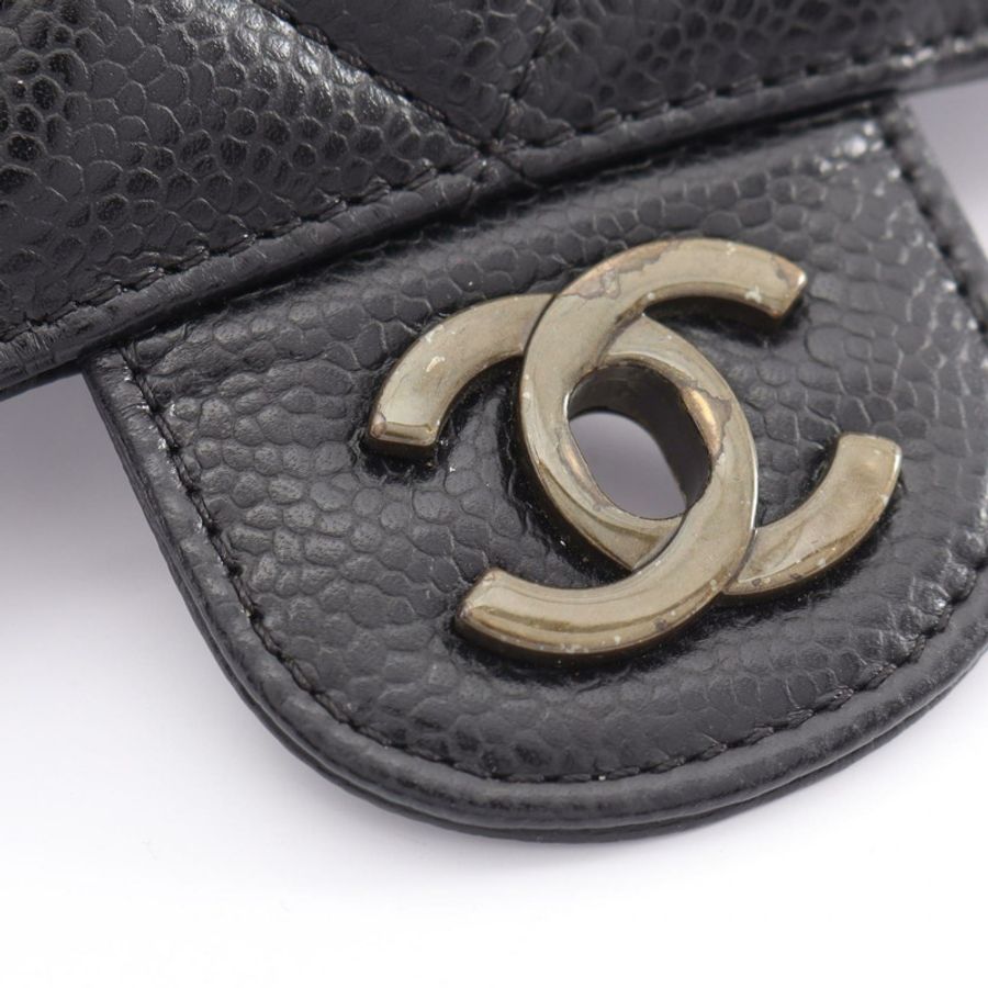 香奈兒 (CHANEL) Matelasse 單蓋塑膠鏈條肩背包,黑色皮革,二手,金色五金-8