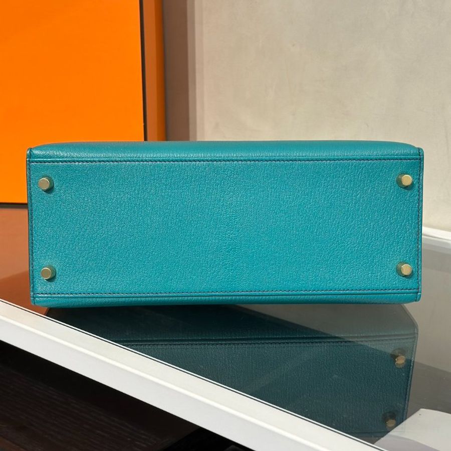 HERMES Kelly 28 - Bleu Paon/Bleu Electrique 孔雀藍拚電光藍金 A-4