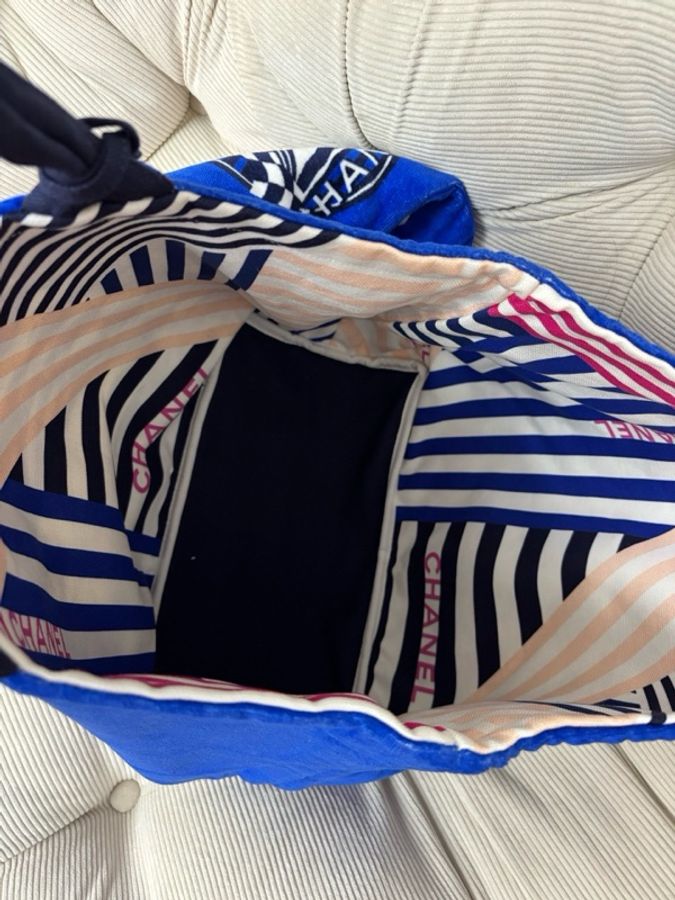 Chanel 香奈兒2019春夏款 老佛爺最後一季郵輪秀場款郵輪雙面沙灘包tote 二合一沙灘包 99新近閒置-5