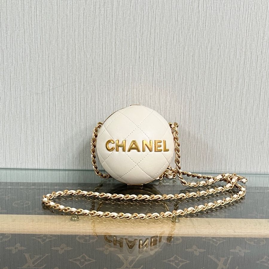 🤍 威選精品|CHANEL 米白色金扣字母 Logo 圓球鏈條包 🤍-5