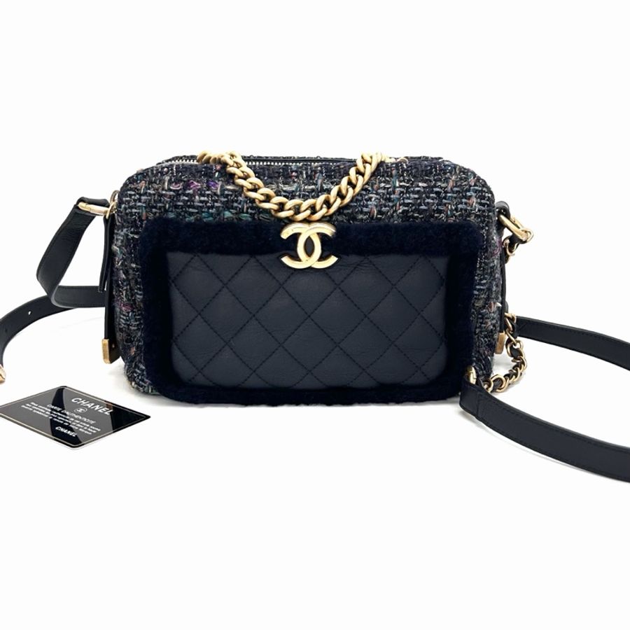 🖤 威選精品|CHANEL 毛呢拼皮金扣 相機包 🖤-0