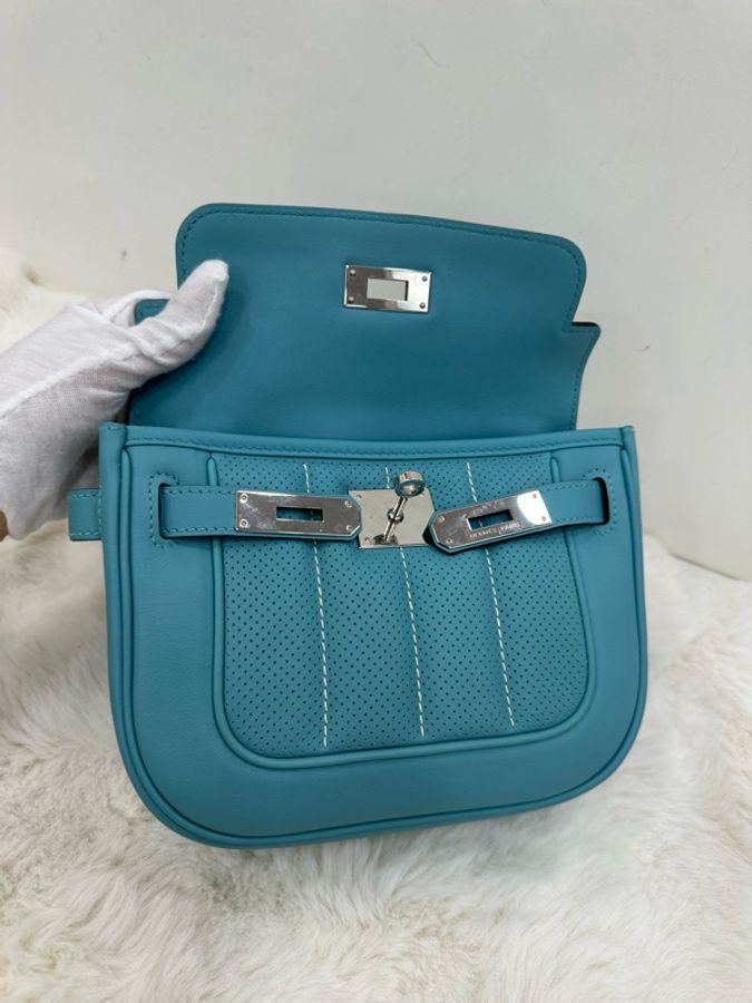 Hermes愛馬仕 mini berline馬卡龍藍銀扣 T刻 99新近閒置-7