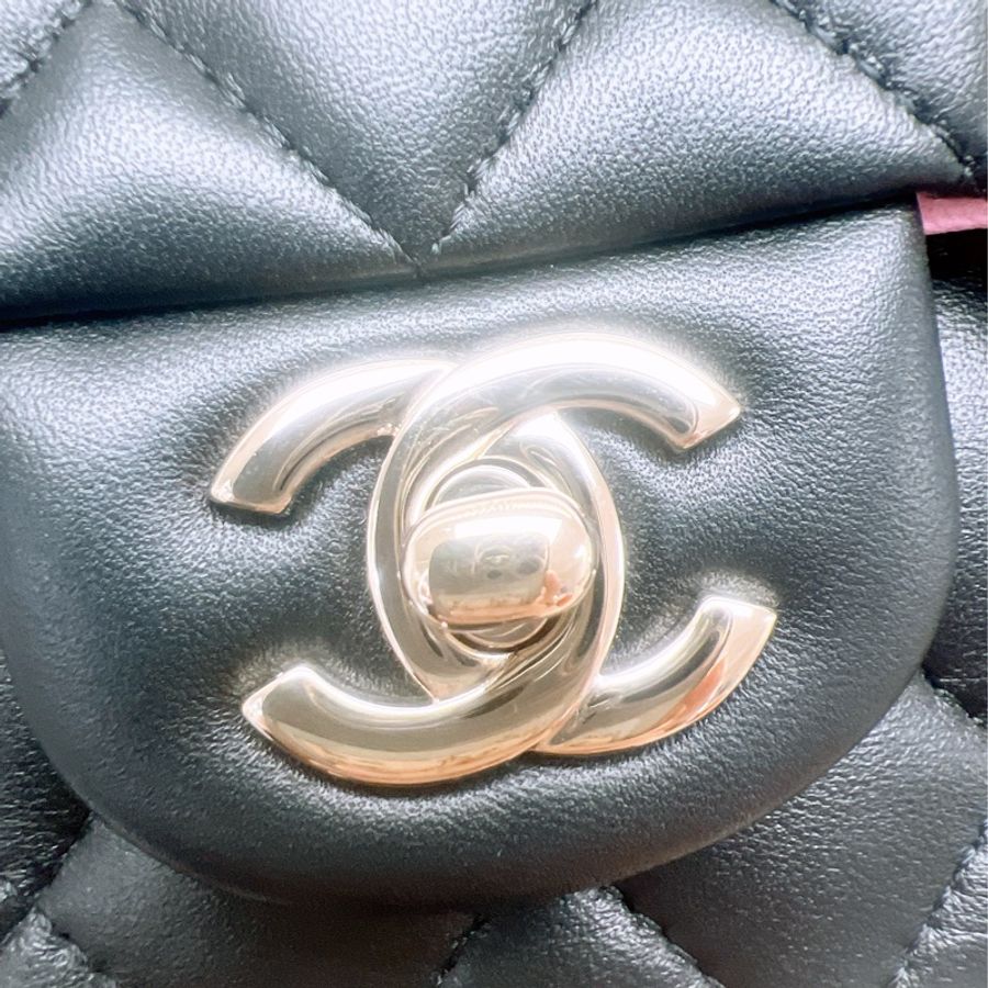 Chanel mini cf 20 黑拼粉手柄鏈條包-2