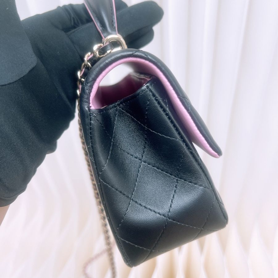 Chanel mini cf 20 黑拼粉手柄鏈條包-4
