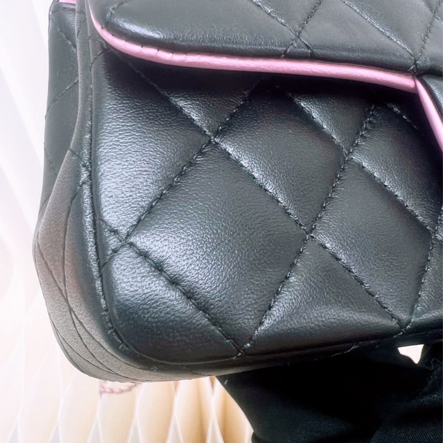 Chanel mini cf 20 黑拼粉手柄鏈條包-6