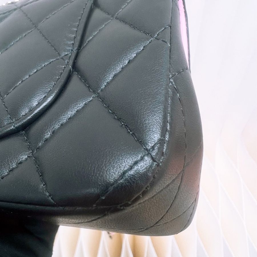 Chanel mini cf 20 黑拼粉手柄鏈條包-7