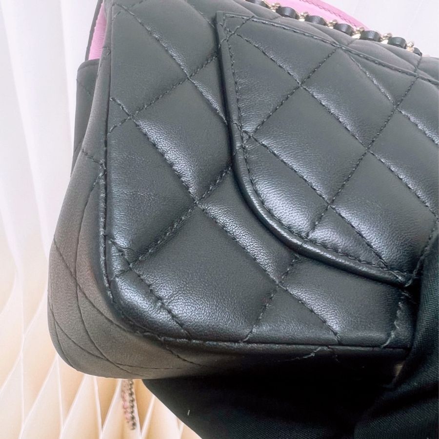 Chanel mini cf 20 黑拼粉手柄鏈條包-8