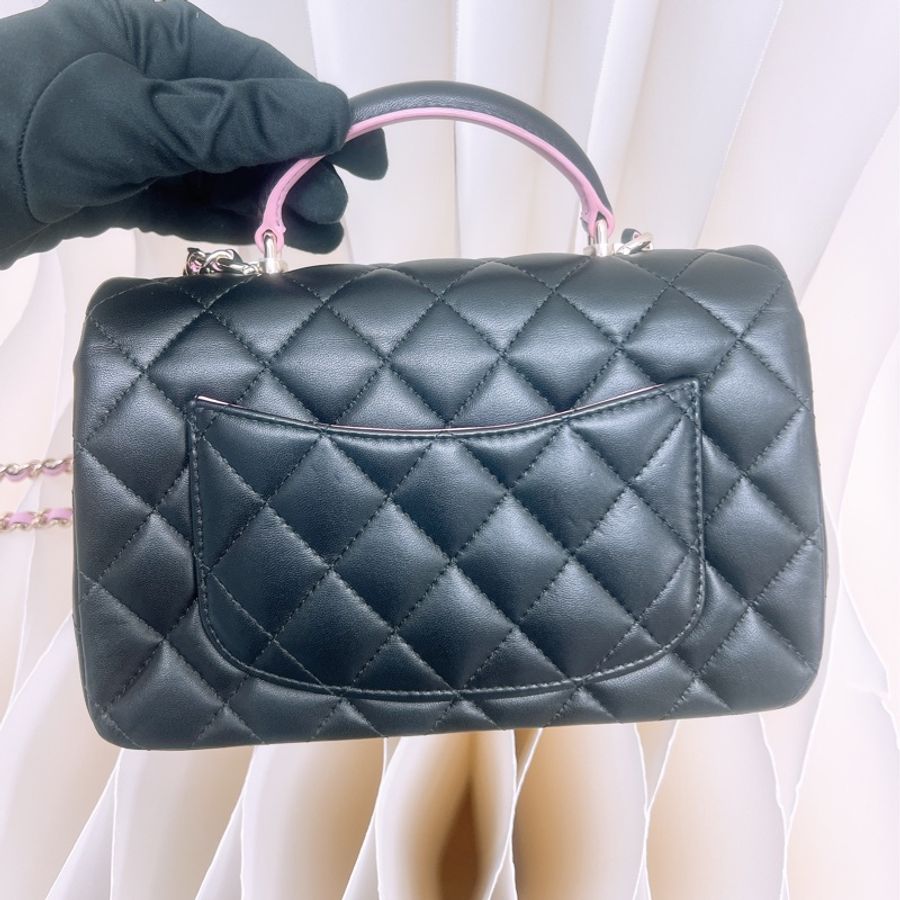 Chanel mini cf 20 黑拼粉手柄鏈條包-9