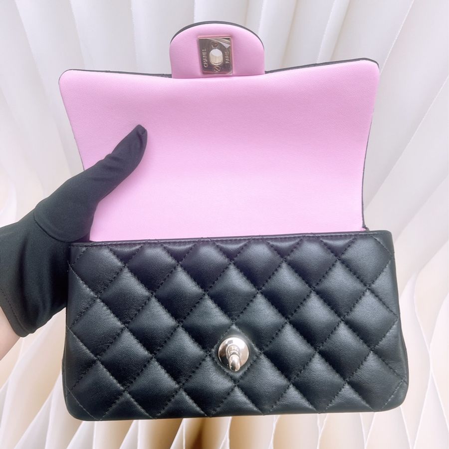 Chanel mini cf 20 黑拼粉手柄鏈條包-11