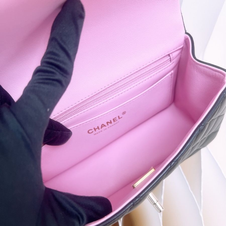 Chanel mini cf 20 黑拼粉手柄鏈條包-12