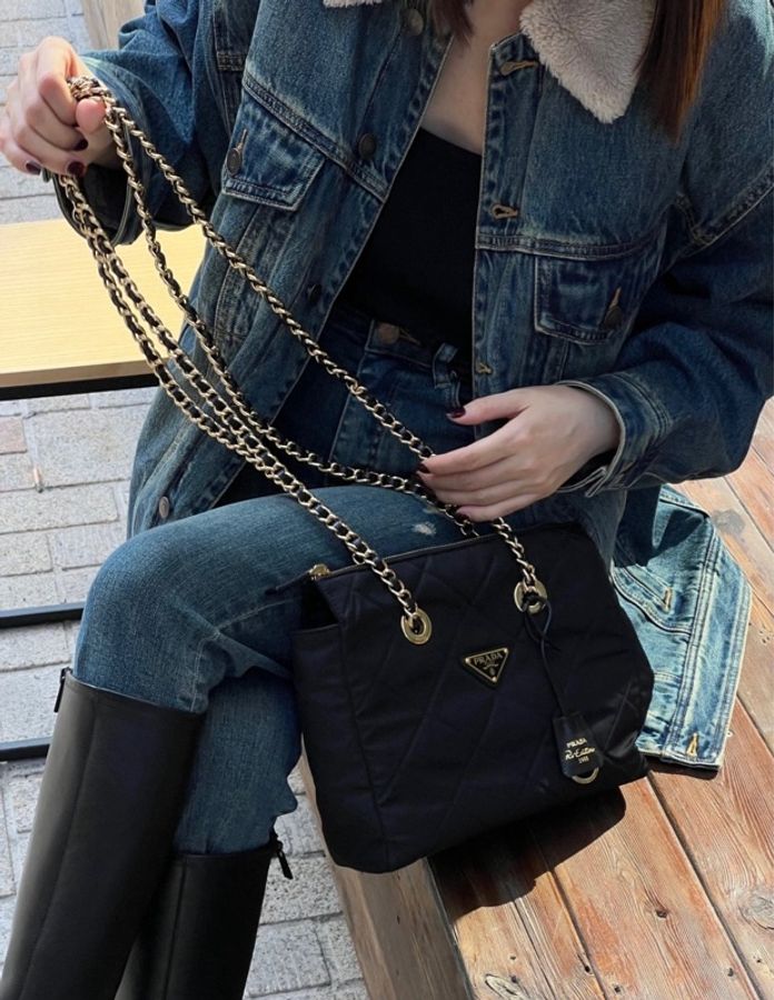 🖤 威選精品|PRADA Re-Edition 黑金鍊條肩背包 🖤-1