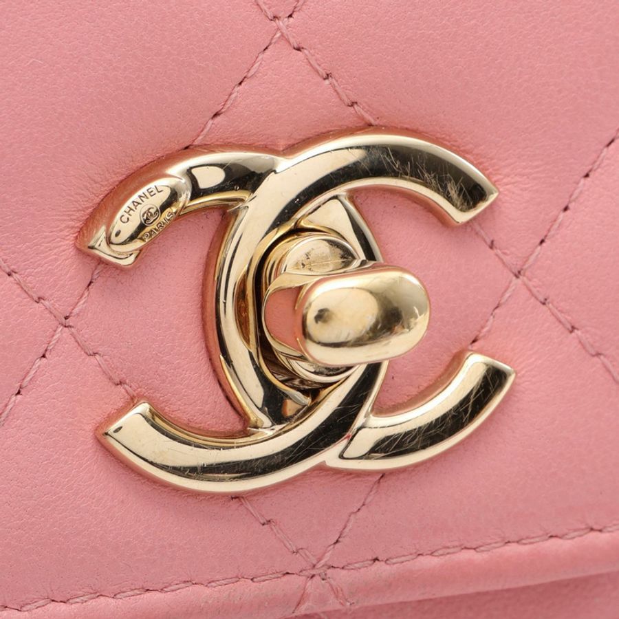 香奈兒 Trendy CC Matelasse 單肩包 A809682 羊皮粉色二手女士金扣-9