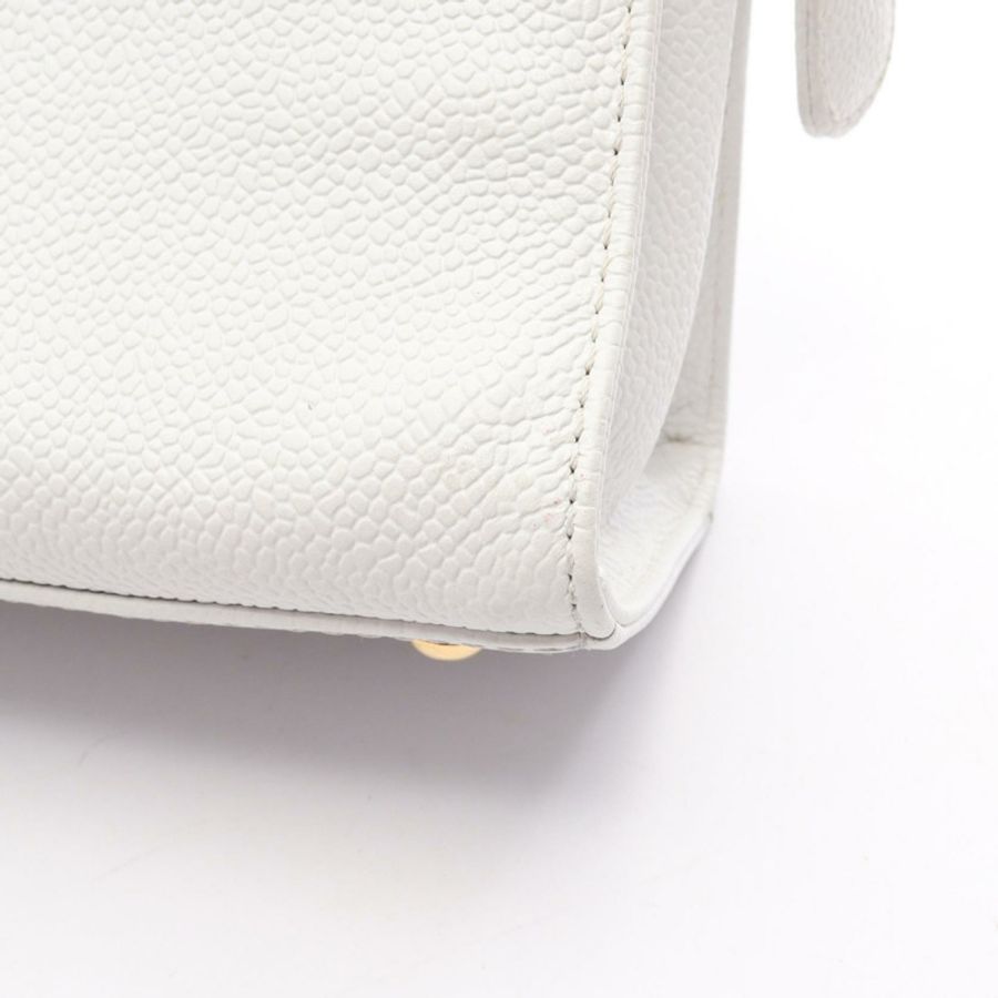 香奈兒 (CHANEL) Logo 鏈條肩背手提包,粒面小牛皮,白色,二手,金色五金-10