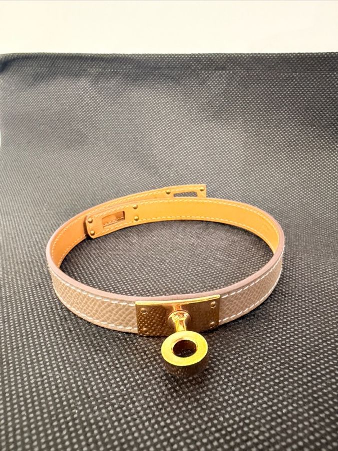 Hermes 18大象灰Epsom 玫瑰金double Kelly 手環-2