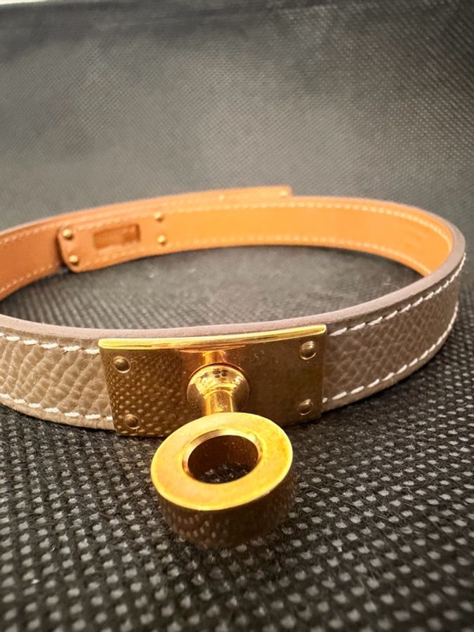 Hermes 18大象灰Epsom 玫瑰金double Kelly 手環-4