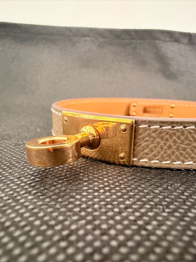 Hermes 18大象灰Epsom 玫瑰金double Kelly 手環-6