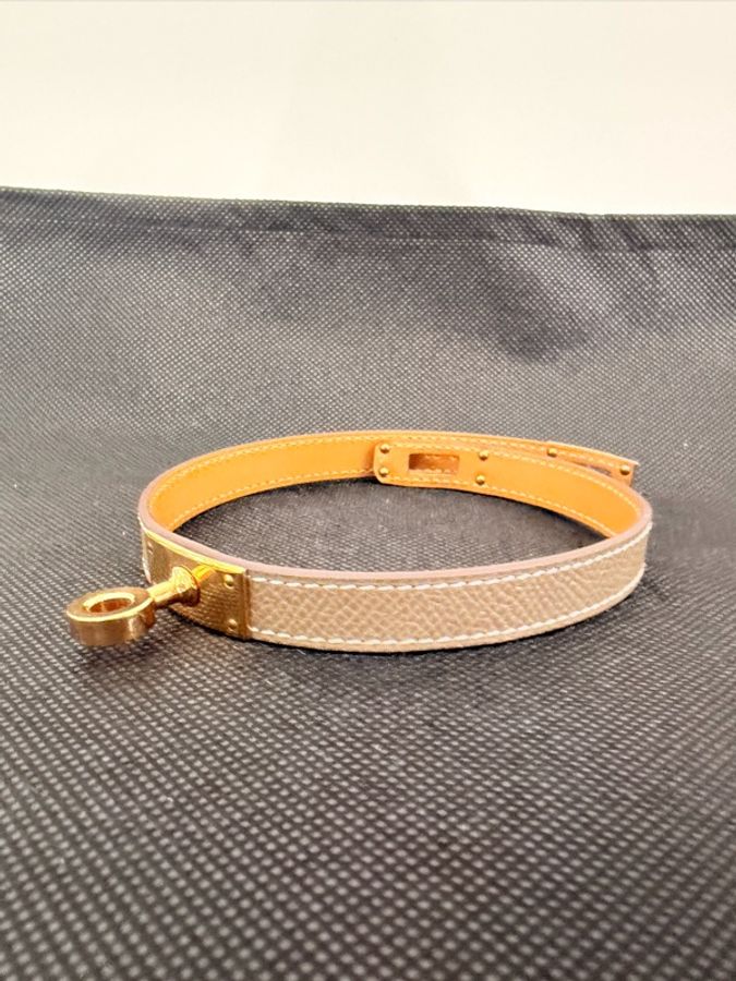 Hermes 18大象灰Epsom 玫瑰金double Kelly 手環-7