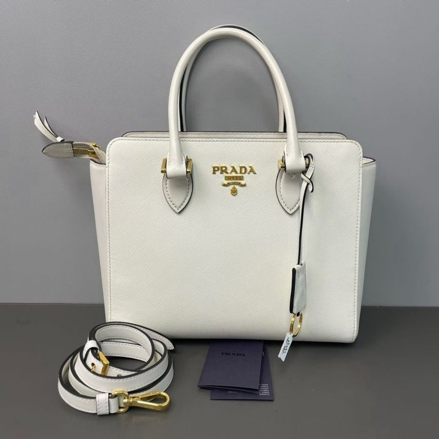 🤍 威選精品|PRADA 白色 Saffiano 十字紋 手提肩背包 🤍-5