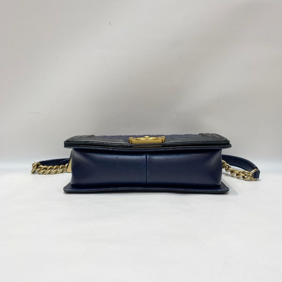 CHANEL香奈儿leboy海军蓝拼黑金扣中号25*15*7-7