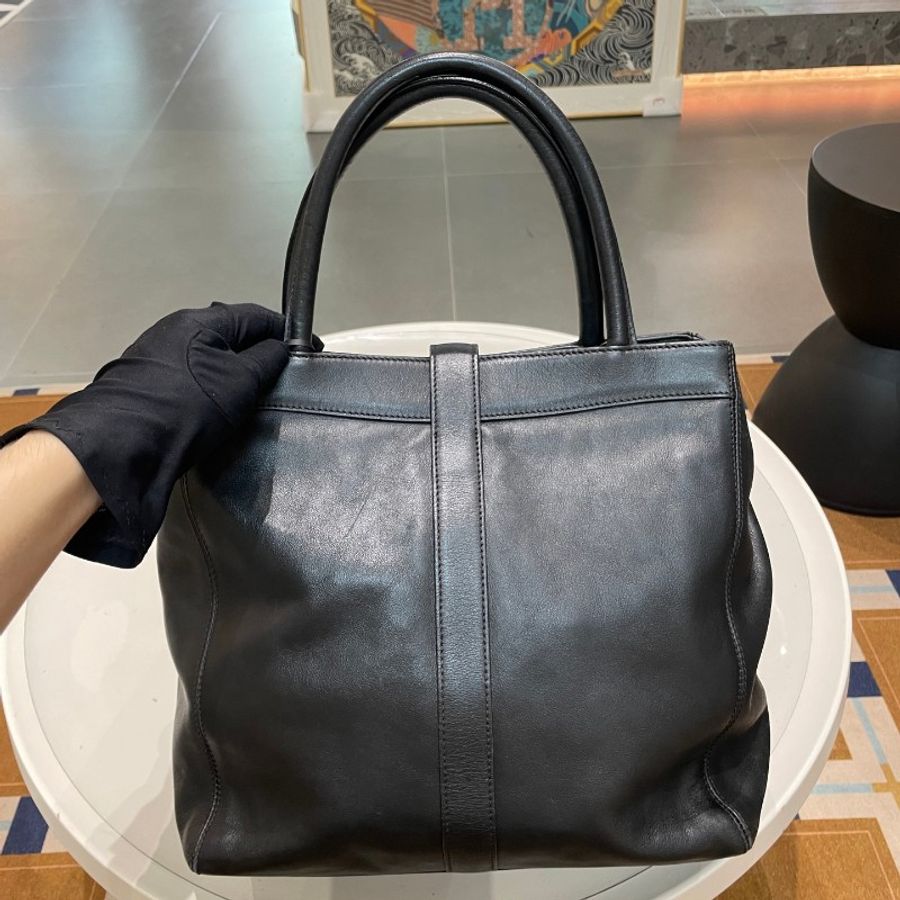 CHANEL香奈儿荔枝纹牛皮全黑so black书包扣tote托特包29*29*12-20