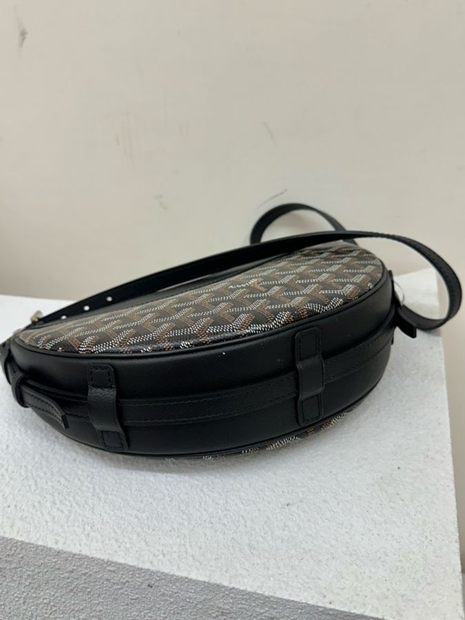 99新 Goyard Hirondelle Y字印拉鍊開合帆布拼小牛皮 燕子包 單肩包 黑色black-5
