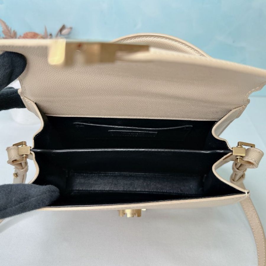 YSL Cassandra奶茶色皮革手提斜背包-5