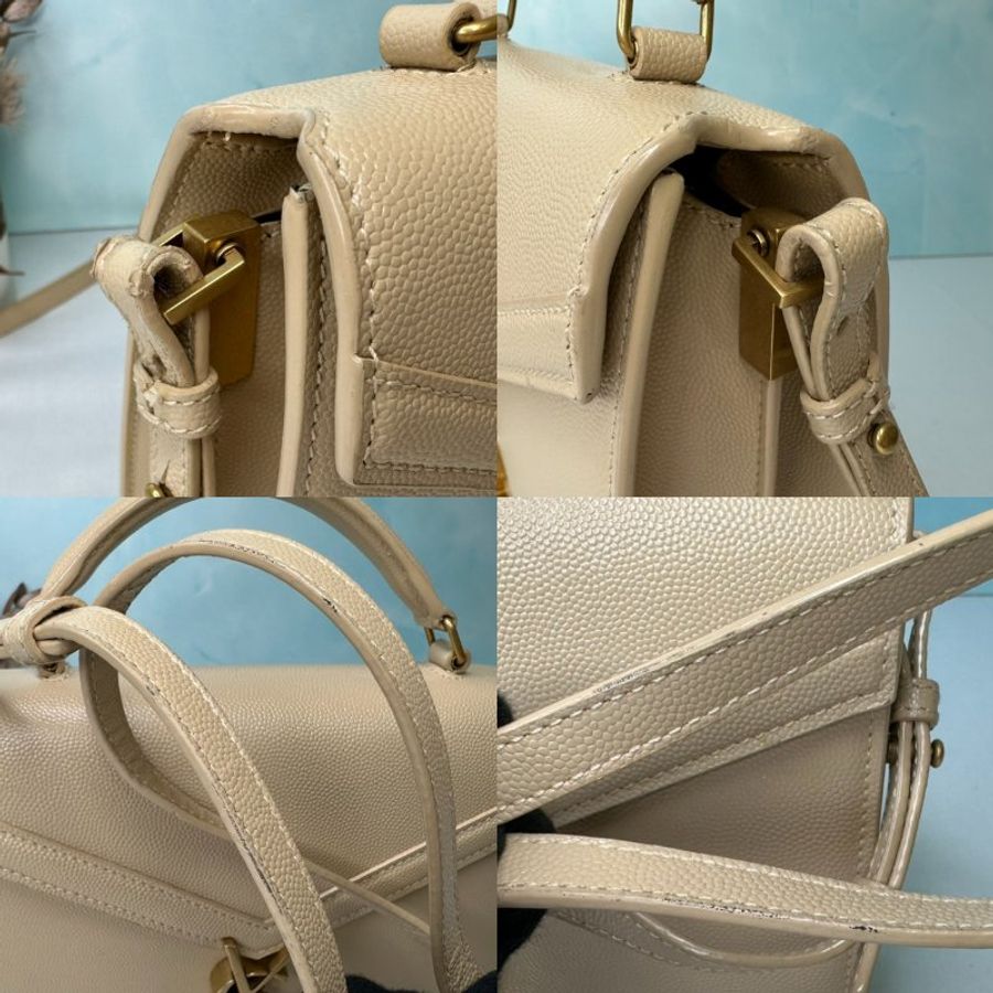 YSL Cassandra奶茶色皮革手提斜背包-7