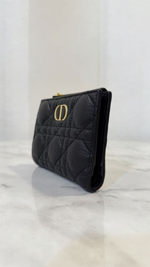 Dior 黑小牛皮金釦Caro Dahlia對釦短夾-3