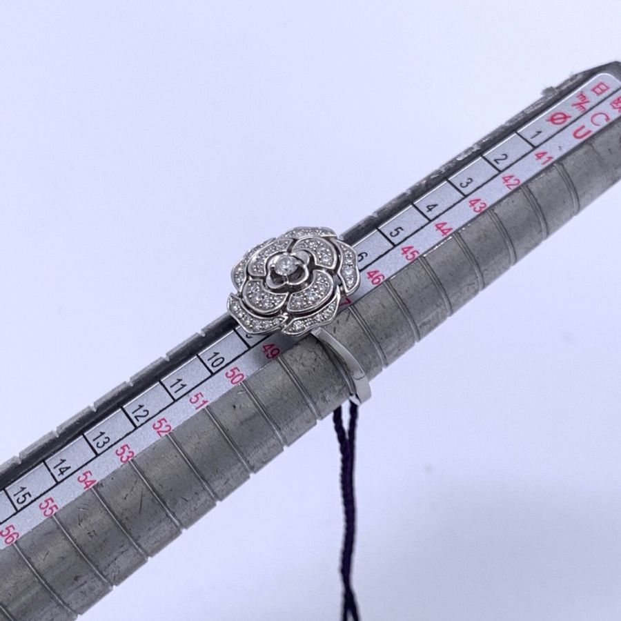 Chanel 香奈兒Camelia系列 白金滿鑽山茶花戒指 48碼 整朵山茶花密鑲碎鑽+中心主鑽-4