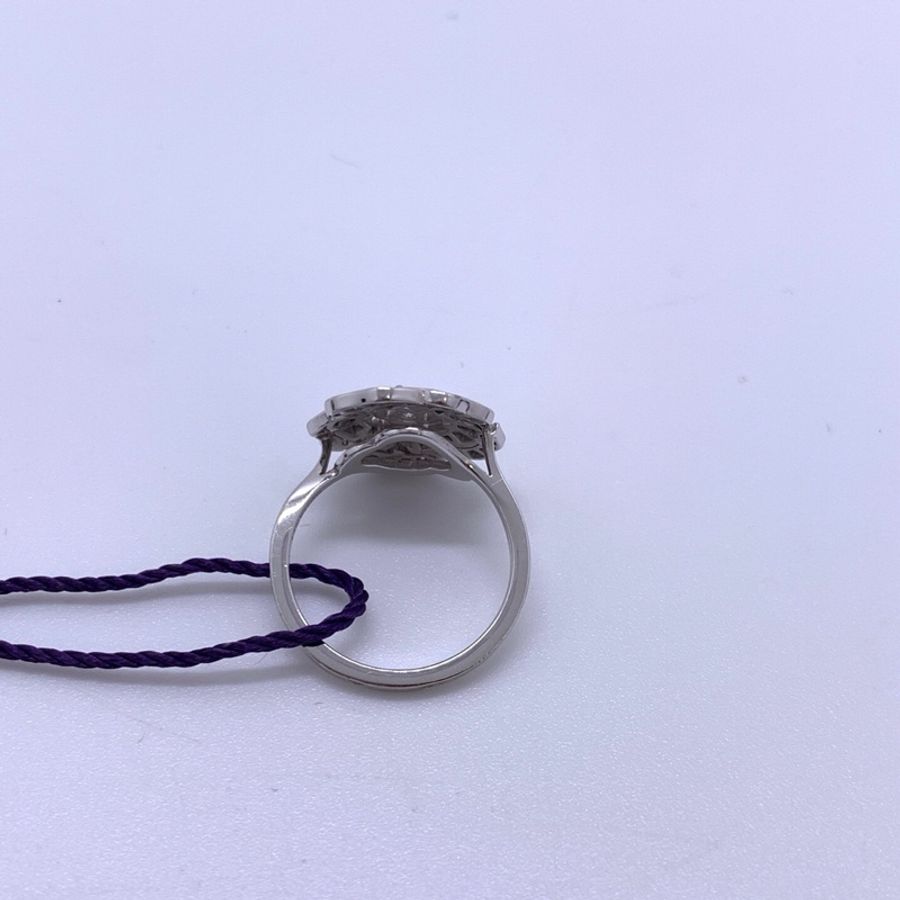 Chanel 香奈兒Camelia系列 白金滿鑽山茶花戒指 48碼 整朵山茶花密鑲碎鑽+中心主鑽-7
