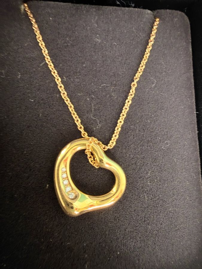 Tiffany &Co. 750玫瑰金5點鑽open heart 項鍊-1