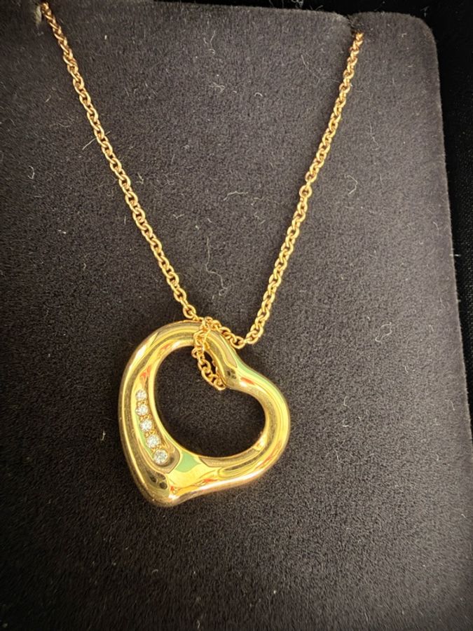 Tiffany &Co. 750玫瑰金5點鑽open heart 項鍊-2