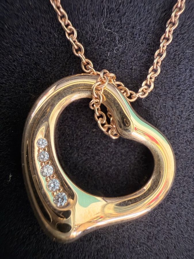Tiffany &Co. 750玫瑰金5點鑽open heart 項鍊-3