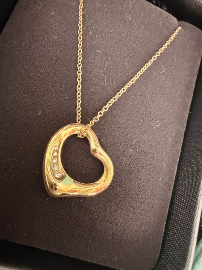 Tiffany &Co. 750玫瑰金5點鑽open heart 項鍊-4