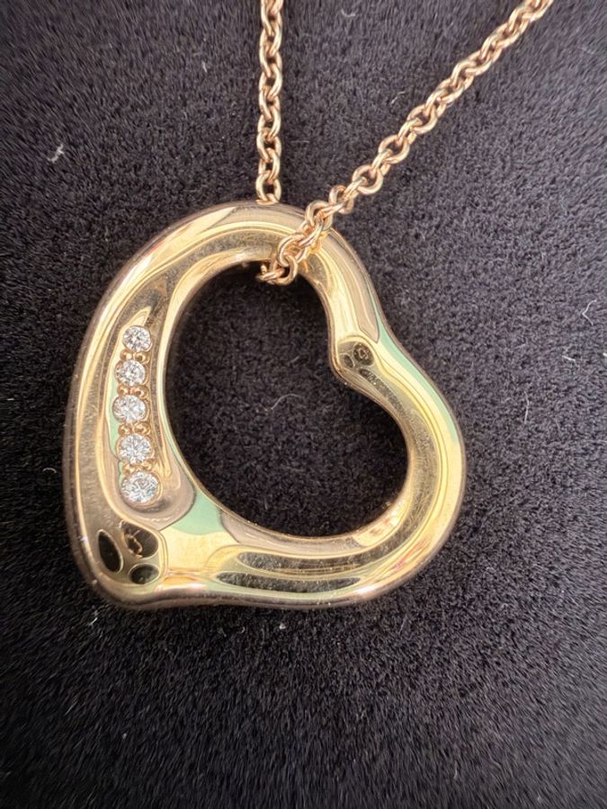 Tiffany &Co. 750玫瑰金5點鑽open heart 項鍊-5