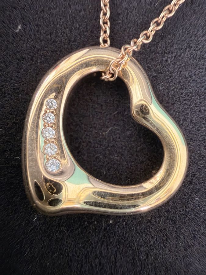 Tiffany &Co. 750玫瑰金5點鑽open heart 項鍊-6