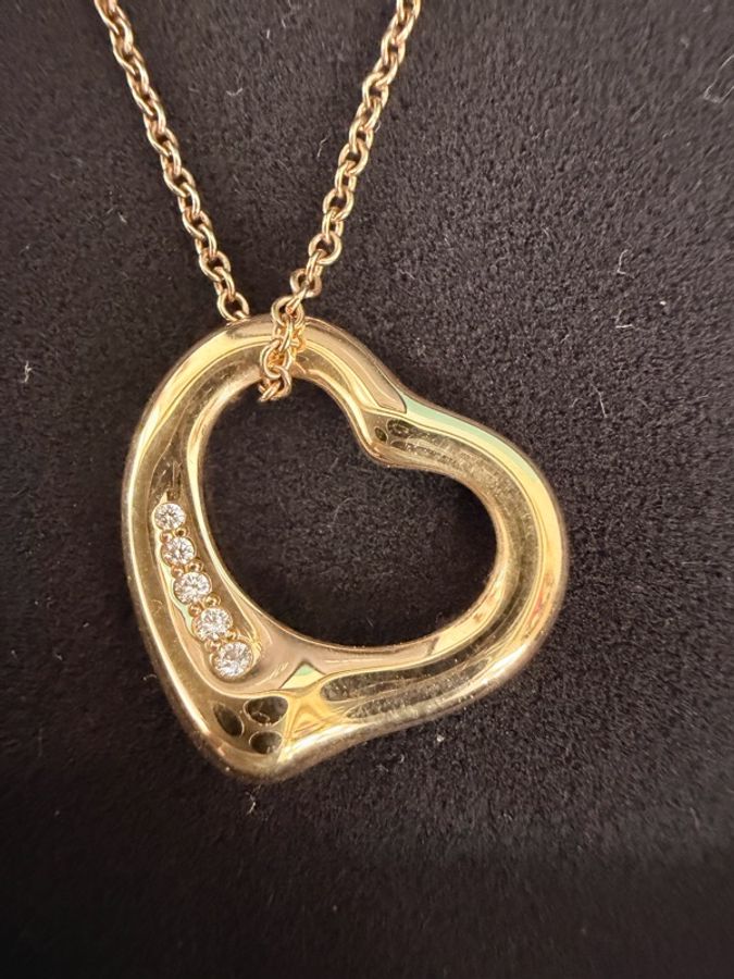 Tiffany &Co. 750玫瑰金5點鑽open heart 項鍊-7