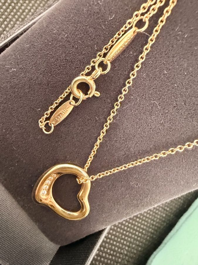 Tiffany &Co. 750玫瑰金5點鑽open heart 項鍊-8