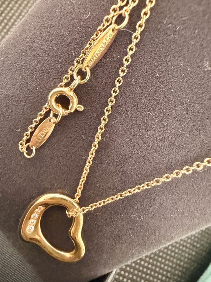 Tiffany &Co. 750玫瑰金5點鑽open heart 項鍊-9