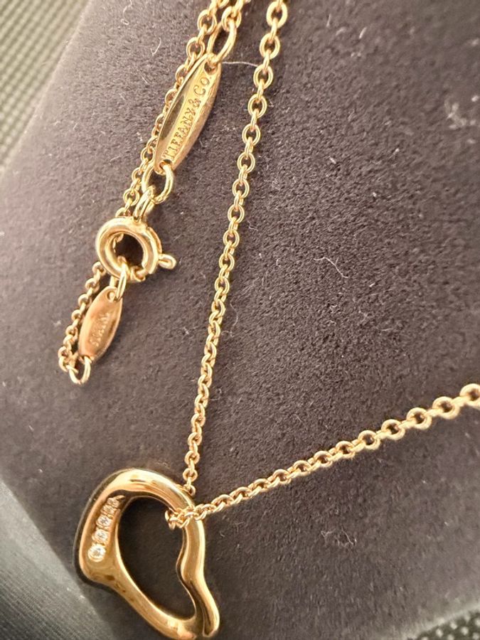 Tiffany &Co. 750玫瑰金5點鑽open heart 項鍊-10