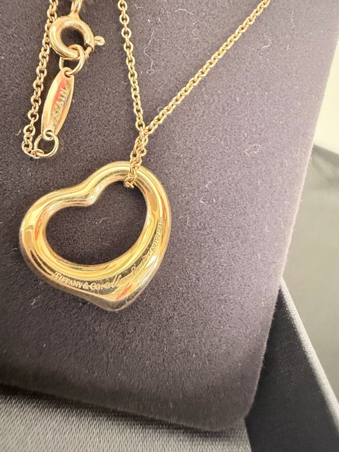 Tiffany &Co. 750玫瑰金5點鑽open heart 項鍊-14