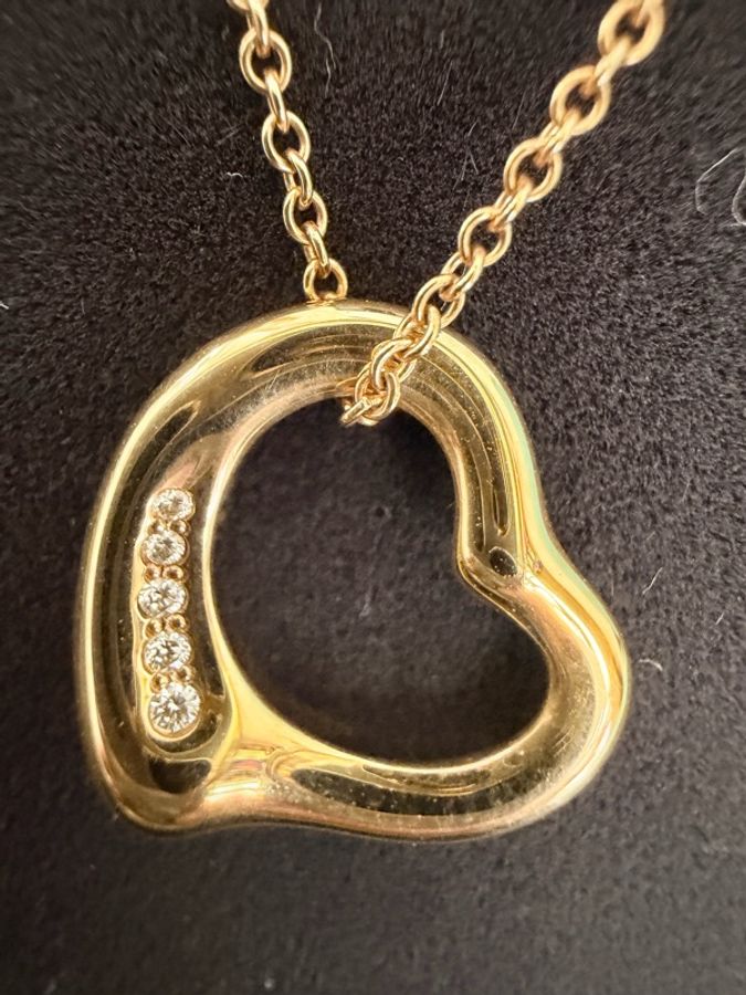 Tiffany &Co. 750玫瑰金5點鑽open heart 項鍊-18
