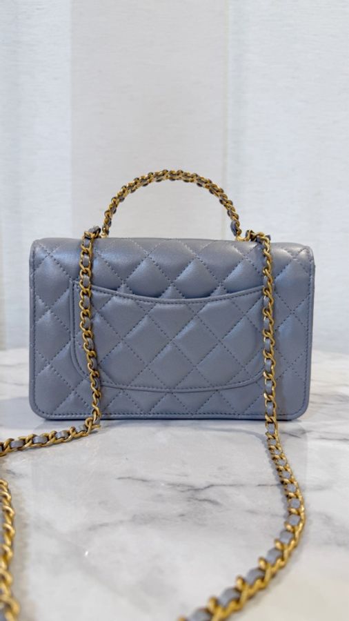 Chanel 珠光淺灰羊皮19 Handle手提斜背WOC AP3664-4