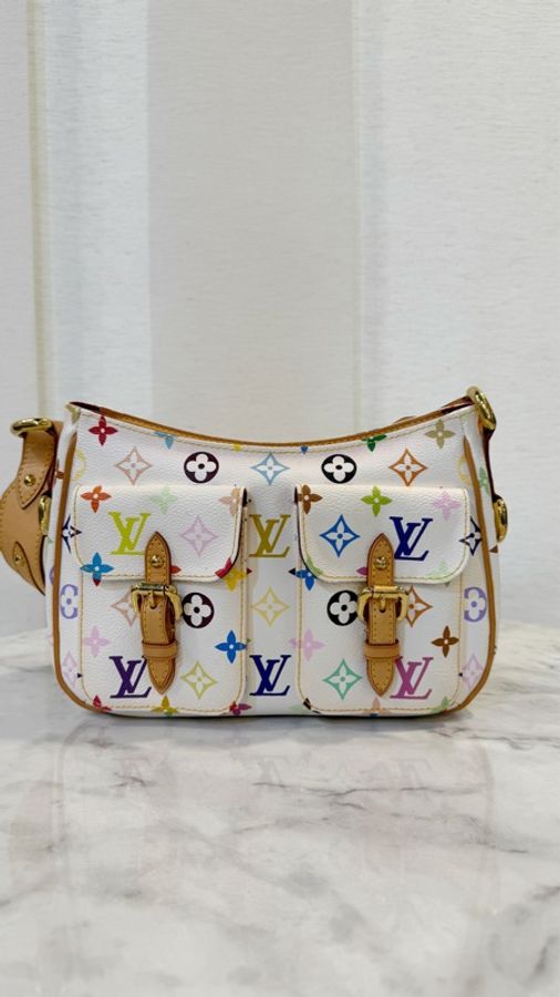 LV 白彩金釦翻蓋口袋手提肩背包M40053-0