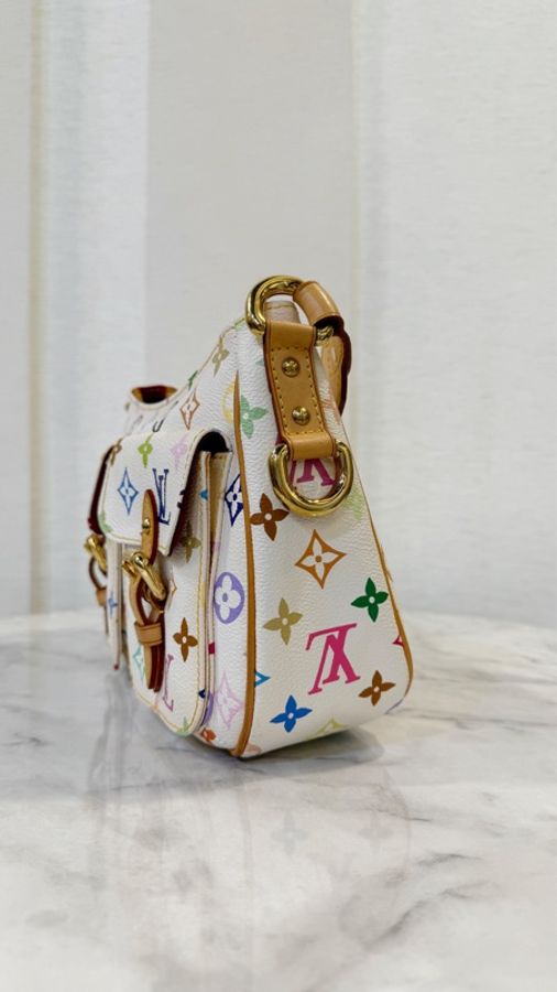 LV 白彩金釦翻蓋口袋手提肩背包M40053-1