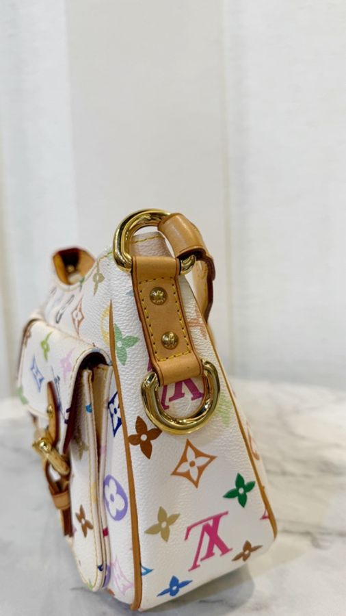 LV 白彩金釦翻蓋口袋手提肩背包M40053-2