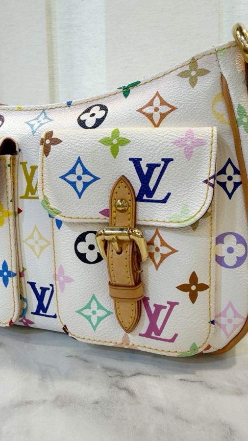 LV 白彩金釦翻蓋口袋手提肩背包M40053-3